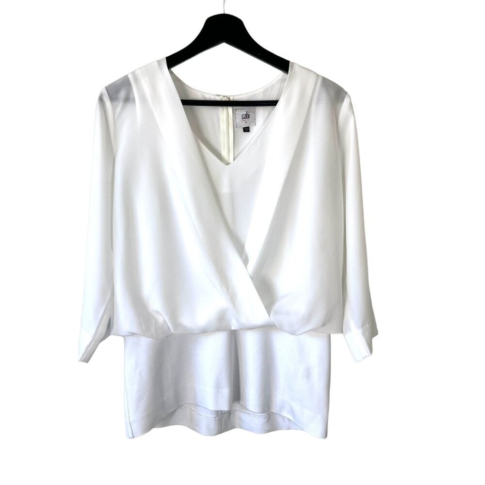 CAbi White Indulge Long Sleeve Surplice Layered Top Small